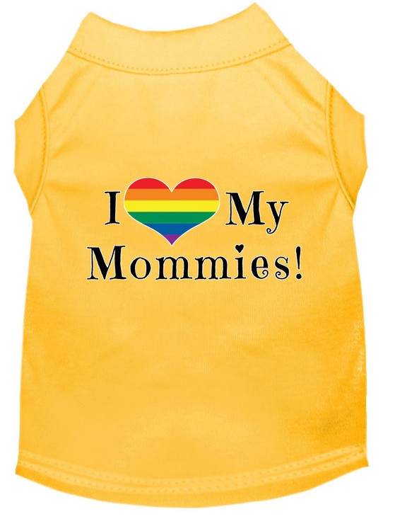 I Heart my Mommies Screen Print Dog Shirt Yellow Med